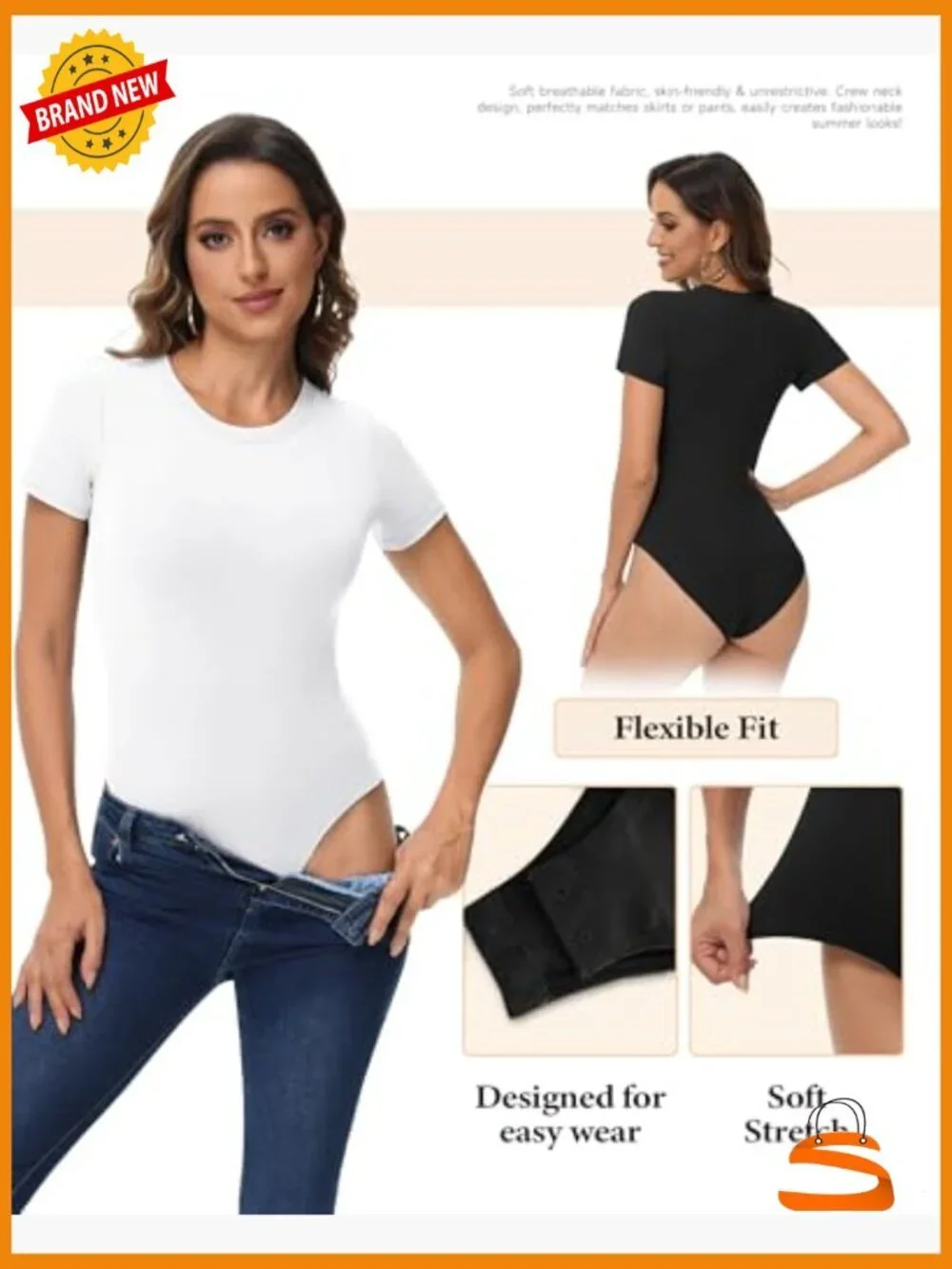 Bodysuit 5-Pack Tummy Control Compression Tops Short Sleeve Snap Closure